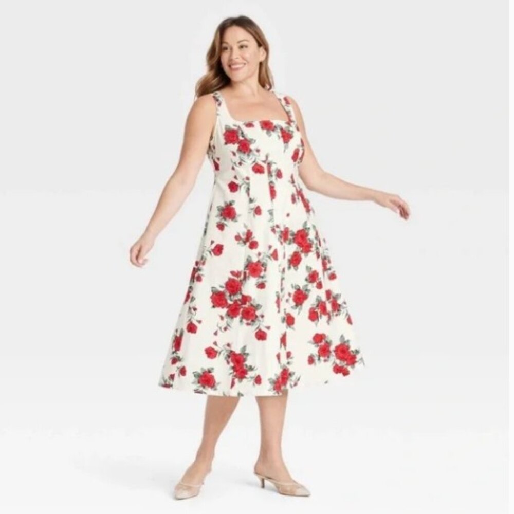 AVA & VIV White Rose Floral Midi Sun Dress sz 20 NWT